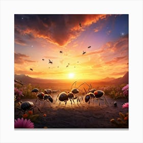 Ants Coordinate In A Bustling Colony Scene Minute Details Accentuating Their Cooperation Under The (6) Canvas Print