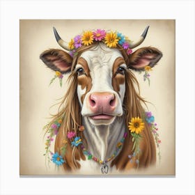 Cow With Flowers 10 Canvas Print