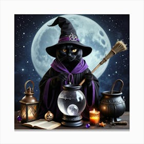 Witch With Broom Canvas Print