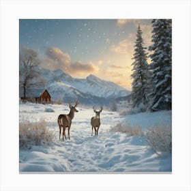 Two Deer In The Snow Canvas Print