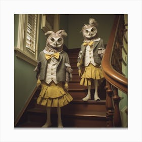 Owls On Stairs - Friends - Cute - Vintage - Spooky Canvas Print