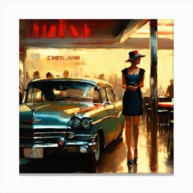 Girl And A Car Canvas Print