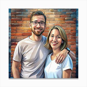 Digital Painting Of A Couple In Front Of A Brick Wall Canvas Print