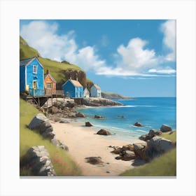 Fisherman's Cottages in a Cornish Cove Canvas Print