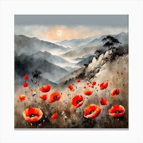 Poppy Landscape Painting (17) Canvas Print