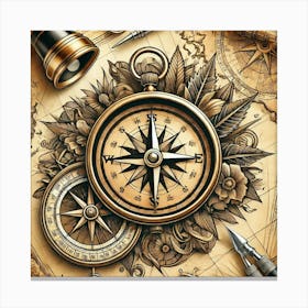 Tattoo Compass 2 Canvas Print