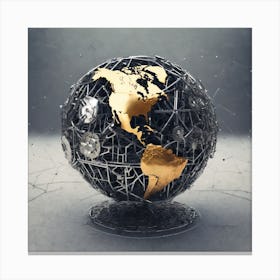 World Globe In A Wire Frame Canvas Print