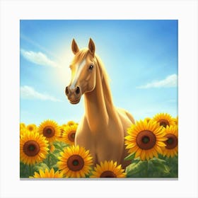 Horse In Sunflower Field 24 Canvas Print