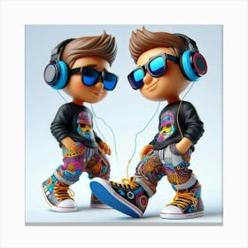 Two Kids Listening To Music Canvas Print