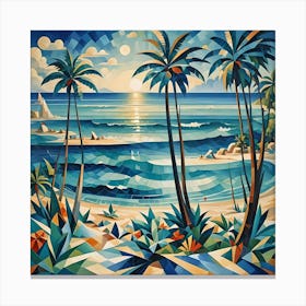 Beach Scene Cubism 3 Of 3 Canvas Print