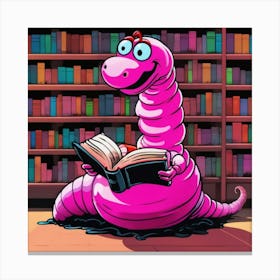 Pink Worm Reading A Book 2 Canvas Print