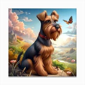 Welsh Terrier And Butterfly Canvas Print