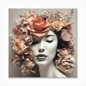 Portrait Of A Woman With Flowers Canvas Print