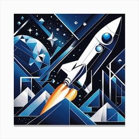 Space Rocket, Rocket wall art, Children’s nursery illustration, Kids' room decor, Sci-fi adventure wall decor, playroom wall decal, minimalistic vector, dreamy gift 802 Canvas Print