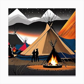 Teepees At Night 23 Canvas Print