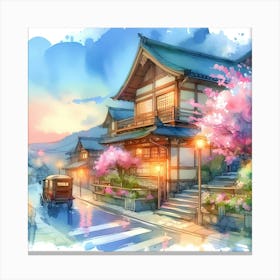 Watercolor Japanese House Canvas Print