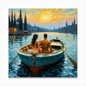 Couple In A Boat. Vincent Van Gogh Style and Technique. Romantic Voyage: Couple in a Boat Inspired by Vincent van Gogh Canvas Print