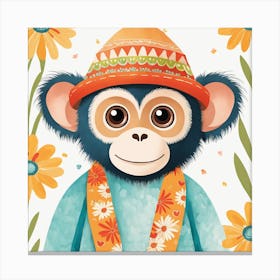 Floral Baby Monkey Nursery Illustration (19) Canvas Print