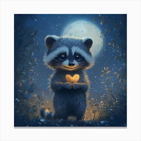 Curious Raccoon with Heart Leaf Backdrop 11 Canvas Print