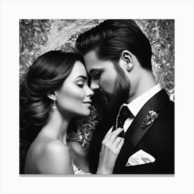 Black And White Portrait Of Bride And Groom Canvas Print