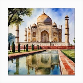 Taj Mahal, watercolor painting, Historical monuments, Indian travel, Landscape, Gift Ideas Canvas Print