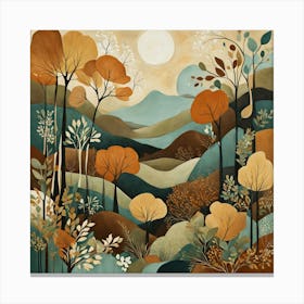 Autumn Landscape, Floral Pattern, Abstract Piece With Organic Shapes And Earthy Colors art print Canvas Print