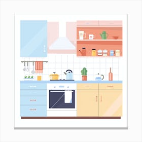Kitchen Interior Flat Vector Illustration Canvas Print