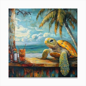 Sea Turtle At The Beach Bar 2 Canvas Print