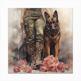 Soldier And Her Dog Canvas Print