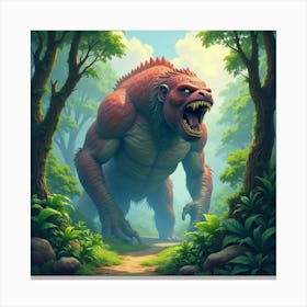 Titan In A Lush Watercolor Jungle, Fierce Presence 1 Canvas Print