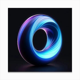 A 3D rendering of a glowing blue and purple torus on a black background. The torus is made up of a series of concentric rings, each one slightly offset from the last. This creates a sense of movement and depth. The torus is also illuminated by a bright light, which creates a dramatic effect. The overall effect is one of beauty and mystery. Canvas Print