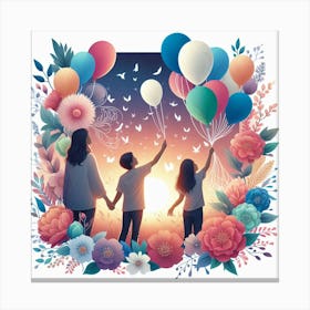 Family Portrait With Balloons 1 Canvas Print