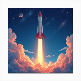 Rocket With A Watercolor Stunning Celestial Backdrop 1 Canvas Print