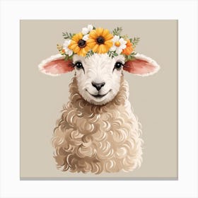 Floral Baby Sheep Nursery Illustration (1) Canvas Print