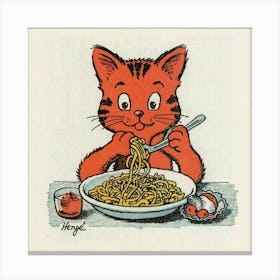 Cat Eating Spaghetti 1 Canvas Print