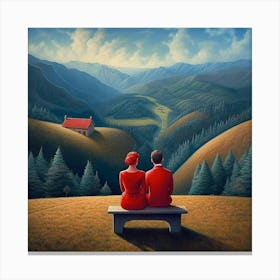 Couple Sitting On A Bench Canvas Print