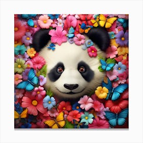 Panda Bear In Flowers Canvas Print