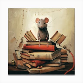 Rat On Books Canvas Print