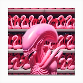 Alien And Flamingos 1 Canvas Print