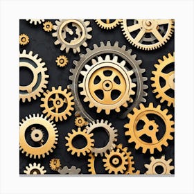 Gold Gears On Black Background 7 Canvas Print