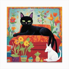 Black Cat And White Dog 7 Canvas Print