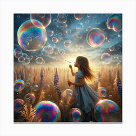 Little Girl Blowing Bubbles Canvas Print
