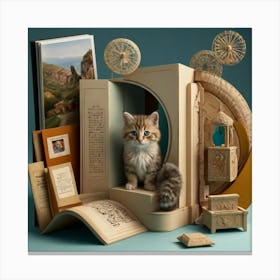 Cat In Book Canvas Print