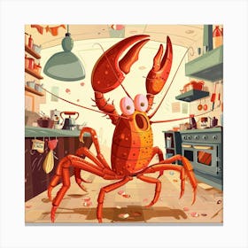 A Lobster Is Running Out Of The Kitchen Canvas Print