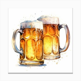 Watercolor Beer Mugs 1 Canvas Print