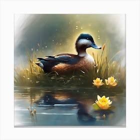 Ruddy Duck and Yellow Lillies Canvas Print