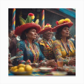 Women In Colorful Hats Canvas Print