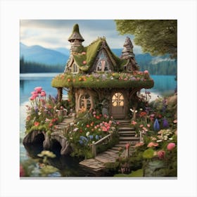 Whimsical fairy house by the lake Canvas Print