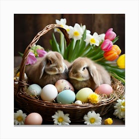 Resurrection Joyful Celebratory Festive Springtime Renewal Rebirth Colorful Eggs Bunny Flo (3) Canvas Print