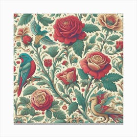 Wallpaper With Roses And Birds William Morris Canvas Print